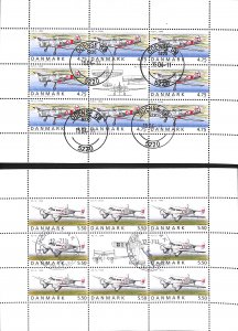 Denmark Danmark Scott 1364a-1365a used sheets aviation history airplanes