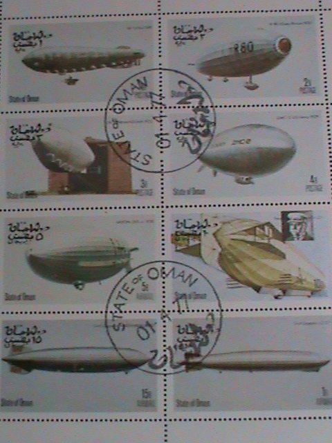 OMAN STAMP -1977 WORLD FAMOUS AIR SHIPS-ZEPPELIN -CTO FULL-SHEET VERY FINE