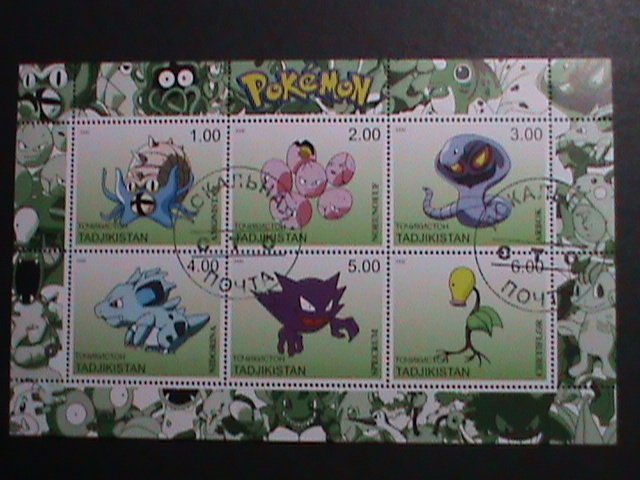 ​TAJIKISTAN -2000 LOVELY FAMOUS POKEMON FANCY POSTAL CANCEL CTO SHEET VF