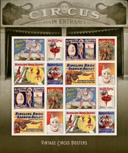 2014 49c Forever Vintage Circus Posters, Sheet of 16 Scott 4898-4905 Mint VF NH