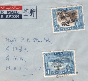 ADEN KGVI Air Mail MILTARY Cover *MELF.17* 1953 British Major {samwells}KA241