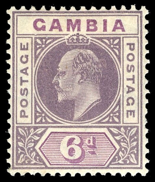 Gambia 1909 KEVII 6d dull & bright purple with DENTED FRAME var VFM. SG 78a.