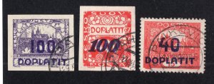 Czechoslovakia 1924-26 100h, 100h & 40h Surcharges, Scott J30, J34, J43 used