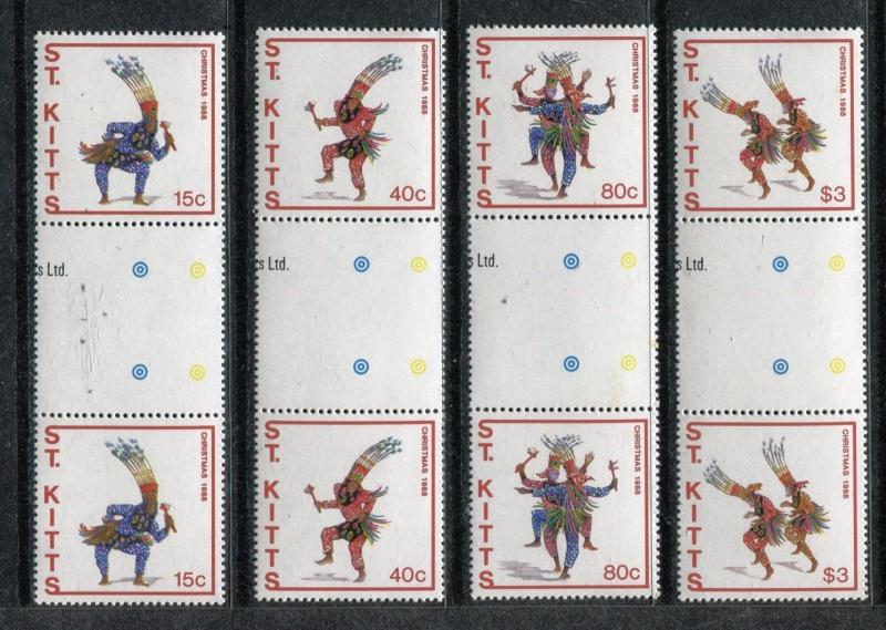 St Kitts 215-218 gutter pairs MNH Christmas 1988: Dances Masks x17490