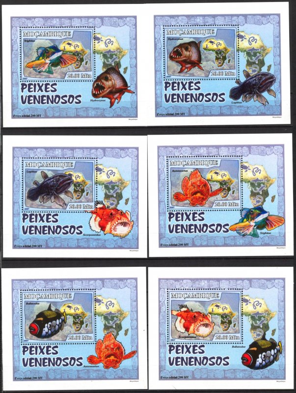 {129} Mozambique 2007 Fishes 6 S/S Deluxe MNH**