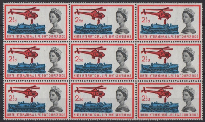 M042 - 1963, Sg639 2½d. Lifeboat block of 9 mnh,unlisted printing flaw.