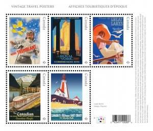 LIGHTHOUSE, TRAIN HOTEL= VINTAGE TRAVEL POSTERS = Souvenir Sheet Canada 2022 MNH