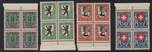 Switzerland Sc B33-6 1925 Coats of Arms stamp set mint NH Blocks of 4