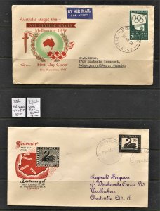 STAMP STATION PERTH Australia # 2 X Early FDC - 56 Olympics & 1954 Swan