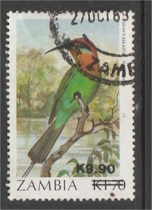 ZAMBIA, 1989, used 9.90k on 1.70k, Birds Scott 493