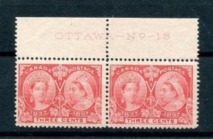 #53 Plate imprint OTTAWA - No. - 13 pair F- VF MNH Cat $200  Canada mint