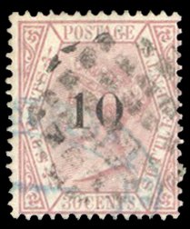 Straits Settlements #24 Cat$62.50, 1880 10c on 30c, used