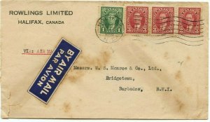 10c Airmail per 1/4oz 1939 to BARBADOS BWI w/receiver Canada cover