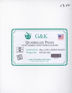 KAPPYSstamps G & K QUAD 80 2 SIDED BLANK PGS FITS HARRIS 2-POST US-CAN ALBUMS #7