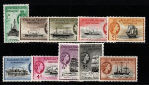 FALKLAND IS.DEP. SGG26/35 1955-62 SHIPS SET UP TO 1/- MNH