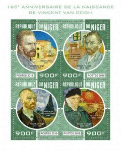 Niger - 2018 Artist Vincent van Gogh - 4 Stamp Sheet - NIG18211a