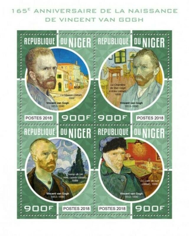 Niger - 2018 Artist Vincent van Gogh - 4 Stamp Sheet - NIG18211a