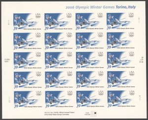 2006 US Scott #3995 39c Torino, Italy Winter Olympics, Sheet of 20 MNH