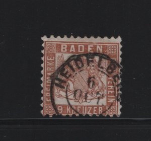 Baden Mi #20a used signed Brettle  F-VF - Lakeshore Philatelics