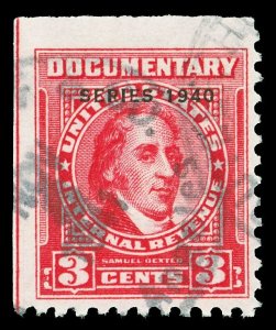 Scott R290 1940 3c Dated Red Documentary Revenue Used F-VF Cat $12