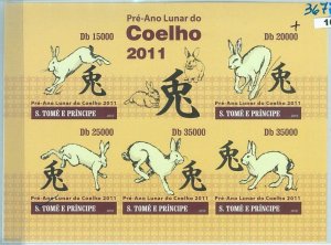 M1607 - S TOME & PRINCIPE - 2010  IMPERF SHEET: Chinese year of the Rabbit