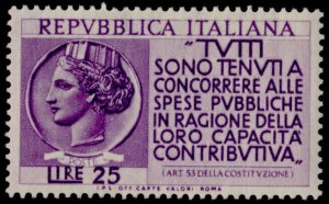 Italy 651 MNH Stamp on Stamp, Quotation from Constiution