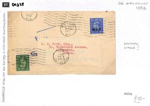 DA328 GB Cover 1952 KGVI *MEF*Overprint Accepted Internal Postage RE-USED Ealing