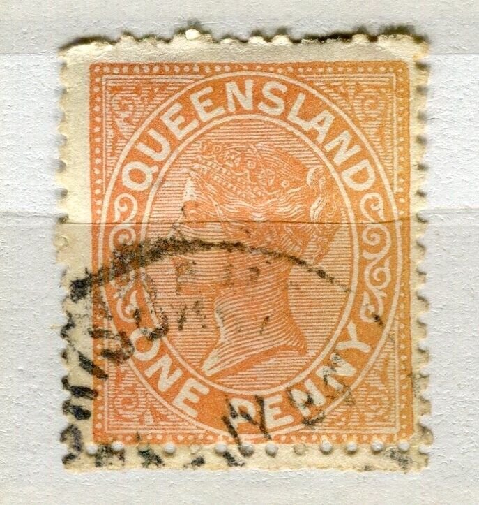 QUEENSLAND; 1890s early classic QV issue fine used Shade of 1d. value