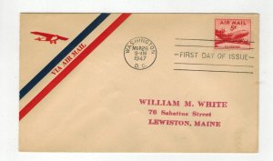 1947 AIRMAIL 5c DC TRANSPORT AIRPLANE AIRMAIL C33 UNLISTED ( 1920s Plane Cachet)