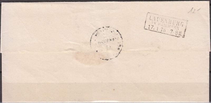 Germany - 17.1.1878 5pfe as single franking on domestic cover Lauenburg (2336)