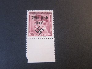 Czechoslovakia 212 MAHR.OSTRAU WIR SIND FREI OVERPRINT OG MNH VF