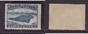 Newfoundland-Sc#40- id173-unused og LH rouletted 5c blue Harp seal-1876-S/H fee