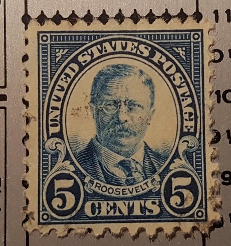 1922, US 5c, Theodore Roosevelt, Used, Sc 557c, Major Error Perf 10 at Bottom