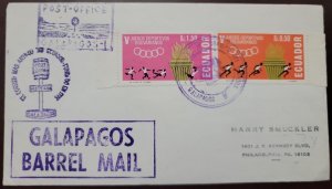 O) 1964 ECUADOR,  POST OFFICE GALAPAGOS,  BARREL MAIL, BOLIVARIAN GAMES HELD AT