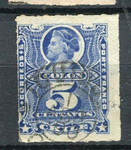 CHILE; 1877-78 classic Columbus rouletted issue used shade of 5c. value