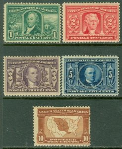 EDW1949SELL : USA 1904 Scott #323-27 Mint Original Gum. Minor faults. Cat $305.