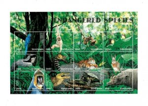 Tanzania 1998 - Endangered Species Animals - Sheet of 12 Stamps Scott #1961 MNH