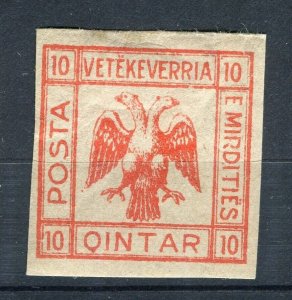 ALBANIA; 1913 Double Headed Eagle Imperf local Tax issue Mint hinged 10q.