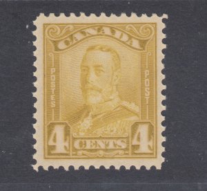 Canada Sc 152 MNH. 1929 4c bistre KGV scroll, fresh, well centered, F-VF