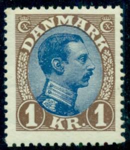 DENMARK #128  1kr brown & blue, Chr. X, og, NH, VF, Scott $225.00