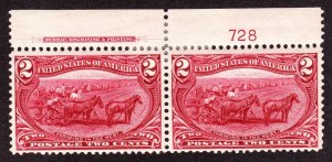 US 286 2c Trans-Mississippi Mint Plate #728 Top Pair VF OG H SCV $60