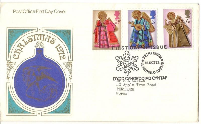 GB 1972 Christmas FDC Bethlehem Cancel