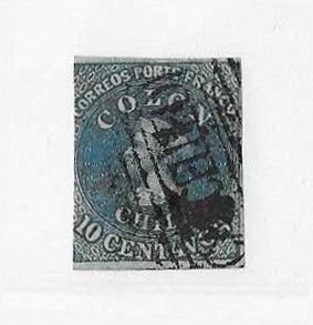 Chile Sc #2a  10c blue imperf 3 margin copy used Fine