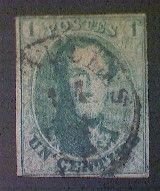 Belgium, Scott #9, 1861, King Leopold I, 1 ct, imperforated, green