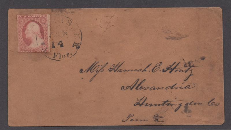 **US 19th Century Cover Scott # 10a, Tallahassee, FL,  Jan 14th CDS