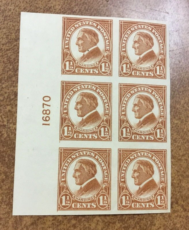 576 1 1/2c Mint NH Imperf Plate Block of Six 1925  