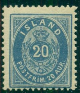 ICELAND #28a, 20aur ULTRAMARINE shade, og, LH, fresh and fine, Scott $675.00