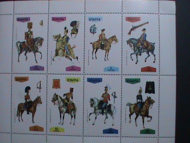 STAFFA-SCOTLAND-UNIFORMS ON HORSES SOLDERS MNH  S/S VF EST.VALUE $12