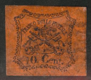 Roman or Papal States Scott 15 Used 1867 Glazed Paper Imperf
