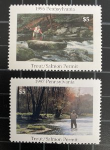 US Stamps - 1996 & 1997 Pennsylvania Trout & Salmon Stamps - Unused